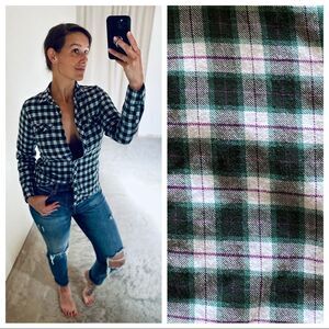 Eddie Bauer Plaid Shirt Button Down Green Purple Classic Fit Small